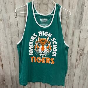 Stranger Things Tank Top Men's Medium Hawkins High School Tiger Logo Green